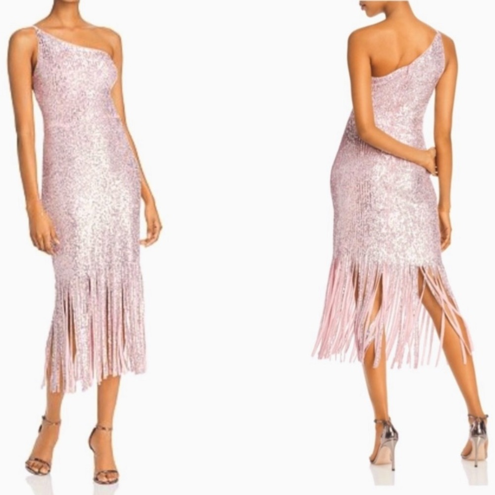 Aqua Sequined Fringed Hem Gown